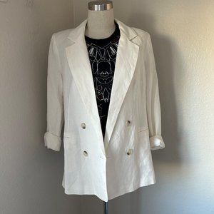 Starlow Mable Double Breasted Linen Blend Oversized Blazer White Color Sz S NWT